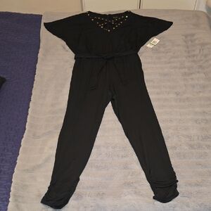 NWT Thalia Sodi Black Jumpsuit with Gold Accents Size Large Beautiful!